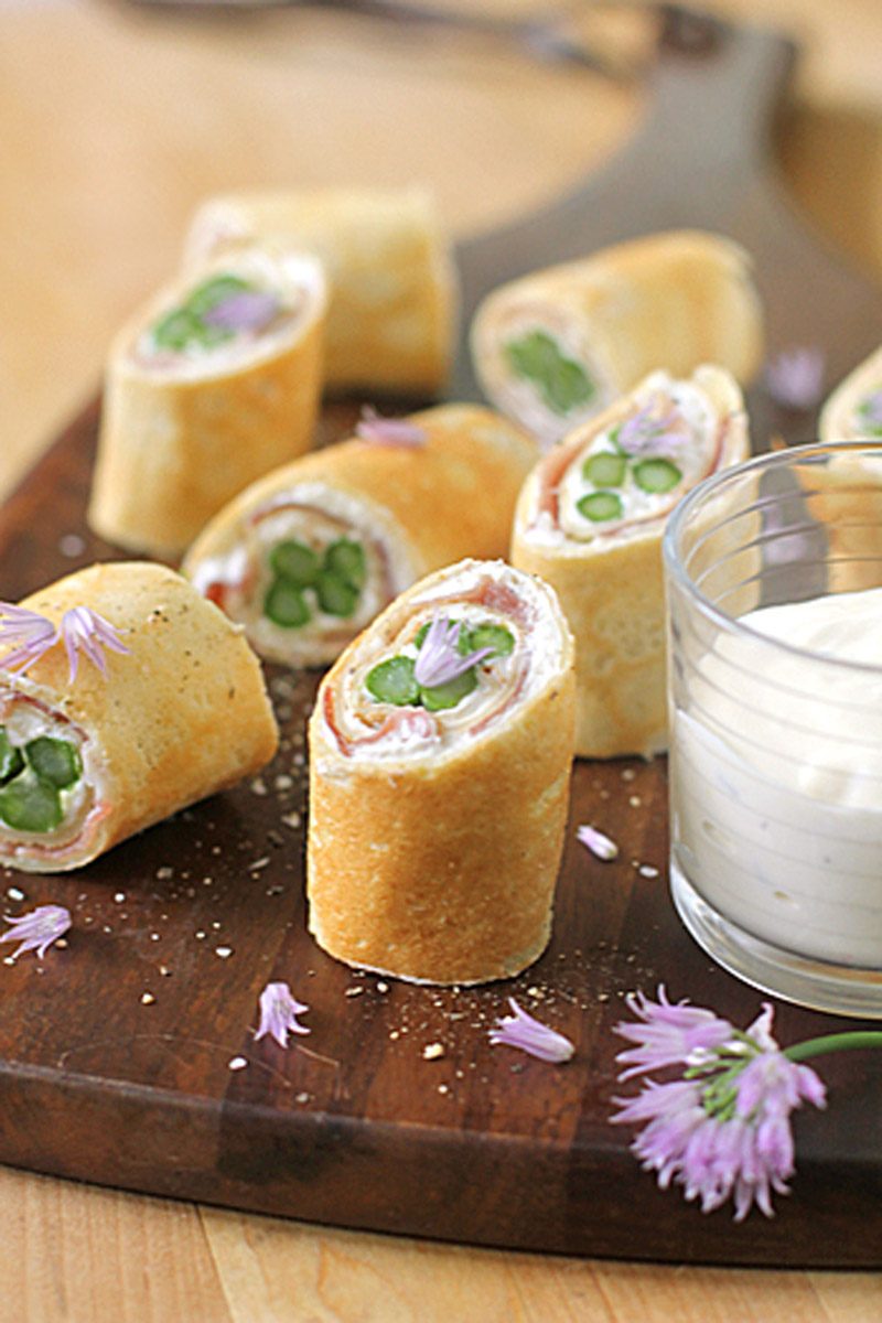 Asparagus and Prosciutto Crêpes with a Creamy Lemon Dipping Sauce