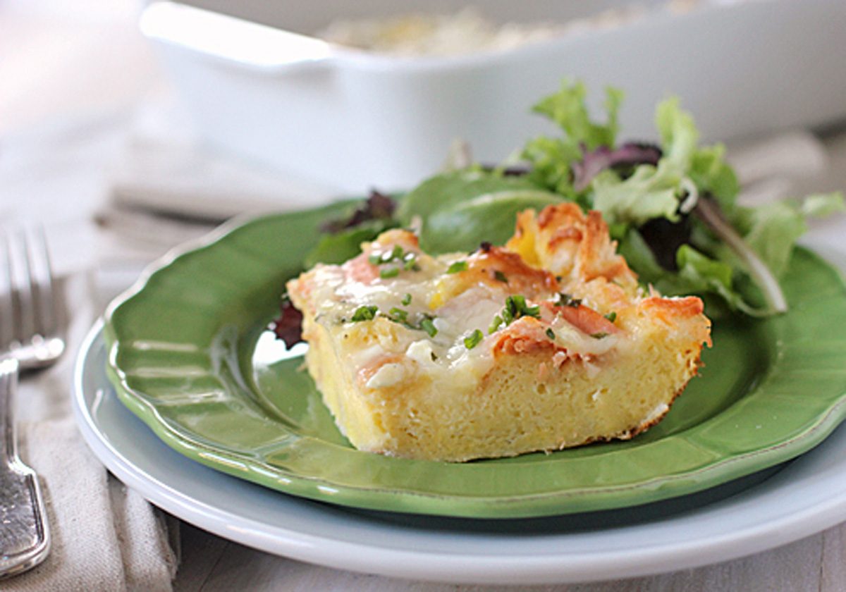Bagel, Lox, and Egg Strata