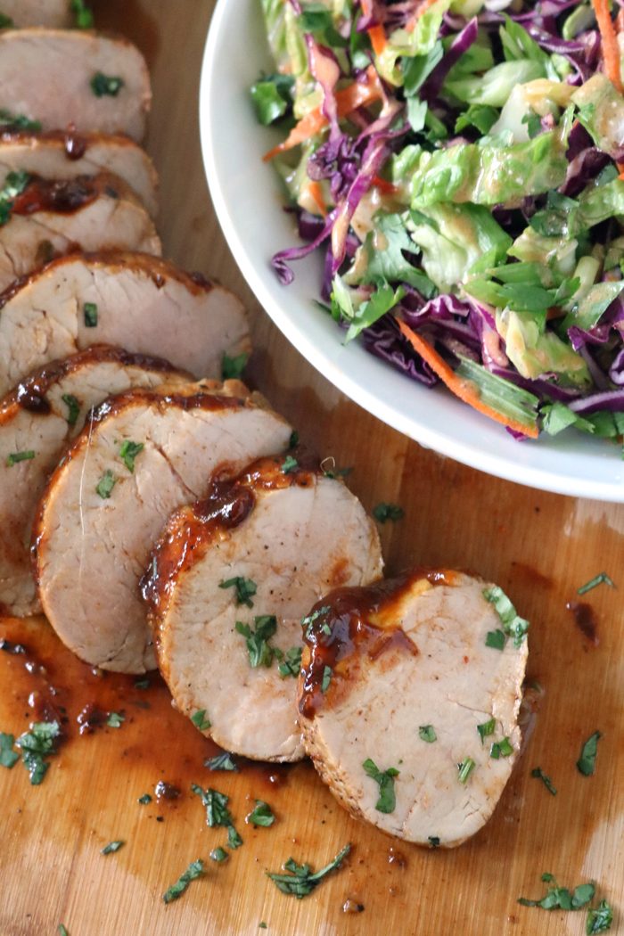 BBQ Pork Tenderloin with Romaine and Red Cabbage Slaw