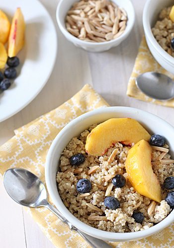 Breakfast Grain Salad with Almonds, Blueberries, and Peaches