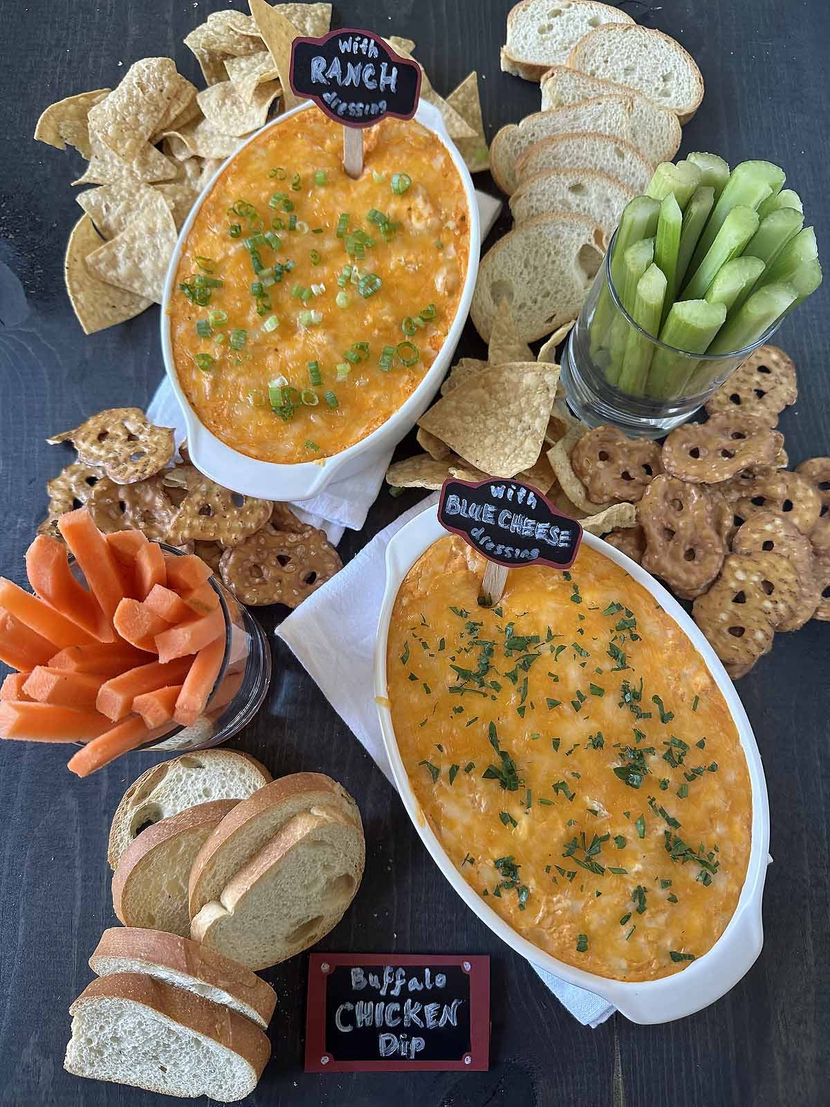 Buffalo Chicken Dip with Ranch or Blue Cheese Dressing