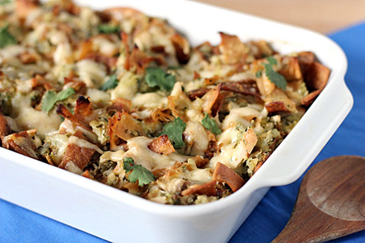 Chicken Chilaquiles with Roasted Tomatillo Sauce