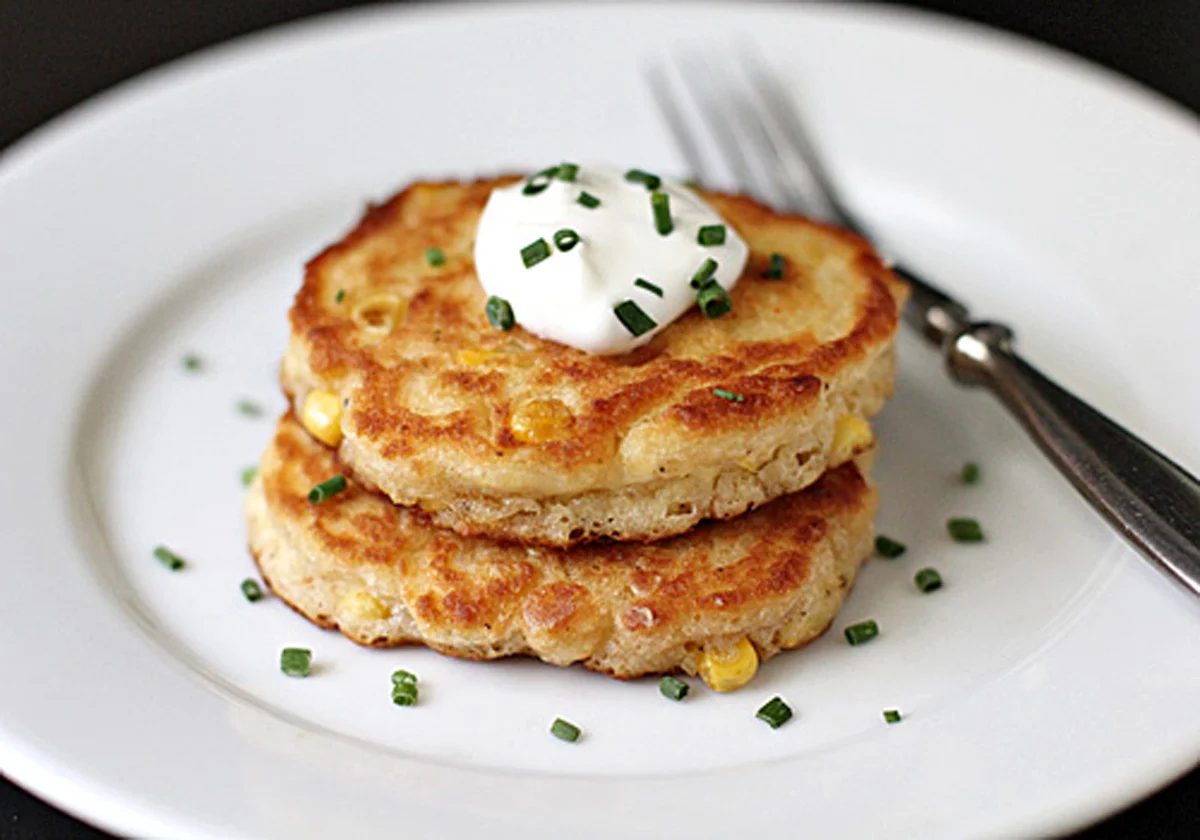 Corn Pancakes with Sour Cream and Chives