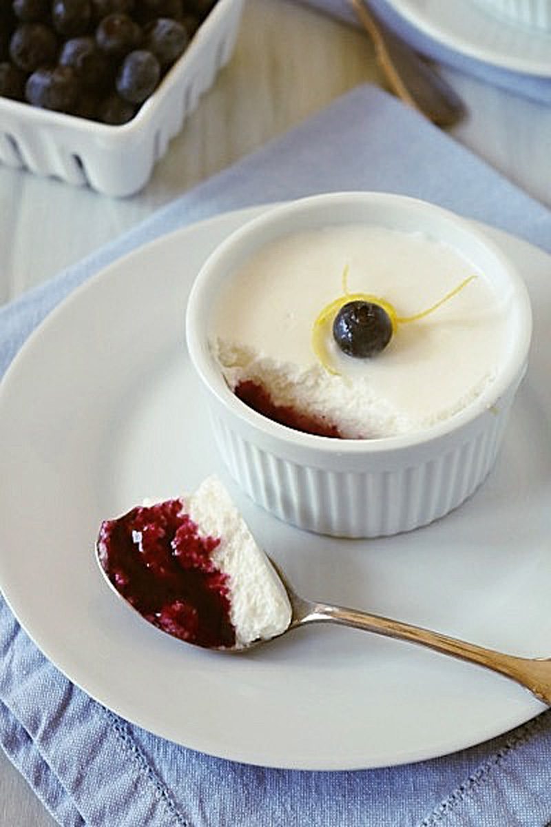 Lemon Yogurt Mousse with Blueberry Sauce