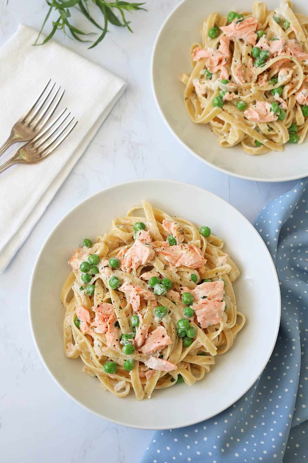 Fettuccine with Salmon, Peas, Tarragon, and Cream