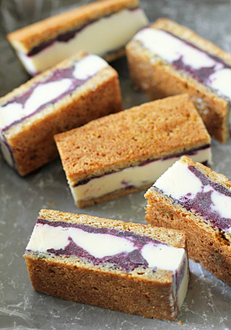 Frozen Yogurt Sandwiches with Blueberry Swirl