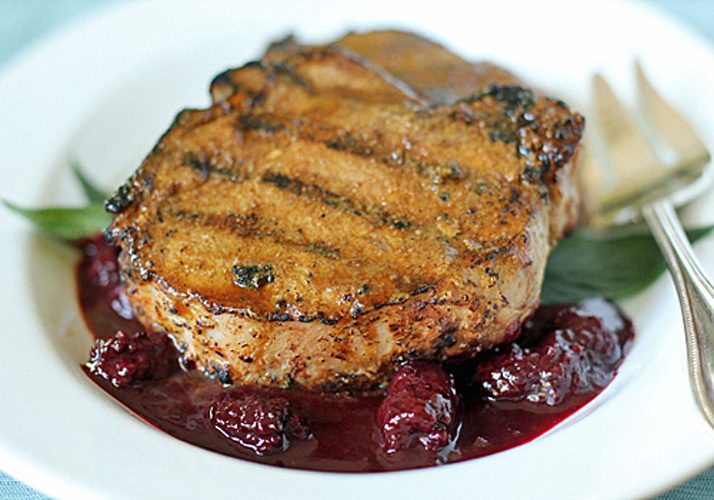 Grilled Pork Chops with a Blackberry-Wine Barbecue Sauce