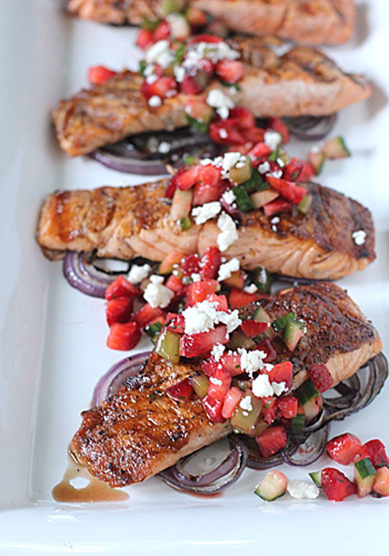 Grilled Salmon and Red Onion with Strawberry Salsa