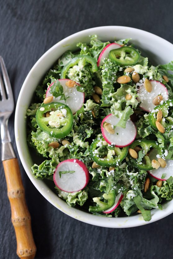 Kale Salad with Creamy Poblano Dressing