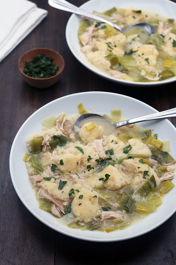 Leek and Chicken Soup with Parmesan Dumplings