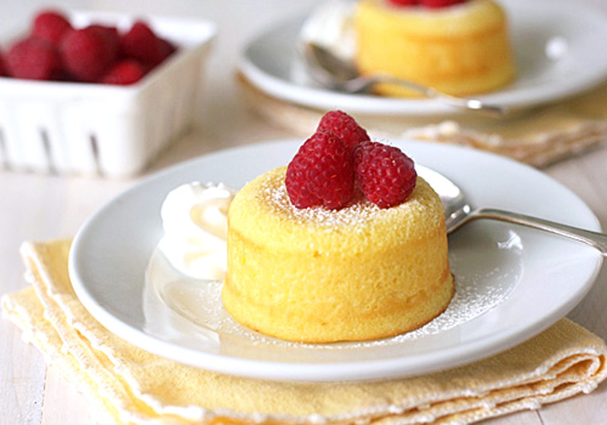 Meyer Lemon Molten Cakes with Raspberries and Cream