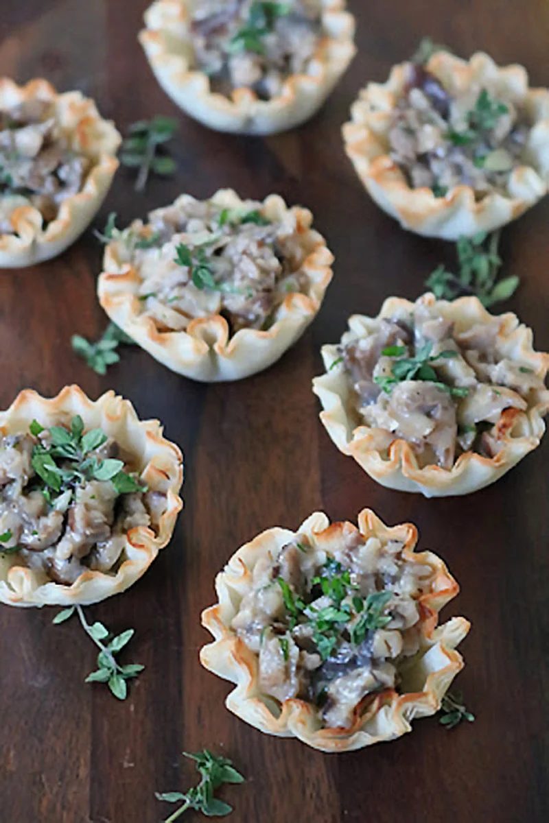 Mini Mushroom, Cheddar, and Herb Phyllo Tarts