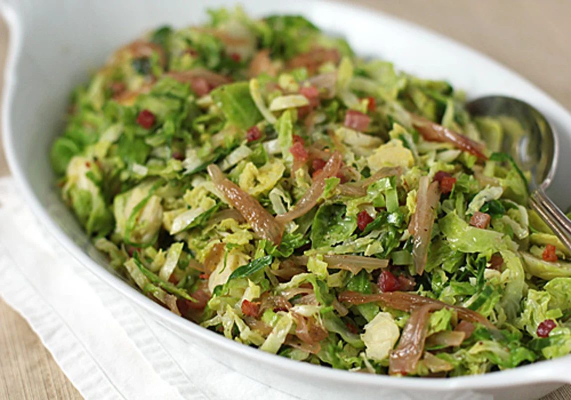 Brussels Sprout Hash with Caramelized Shallots and Pancetta