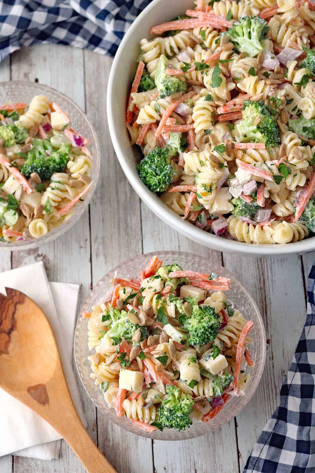 Pasta Salad with Broccoli, Carrots, and Pepper Jack Cheese