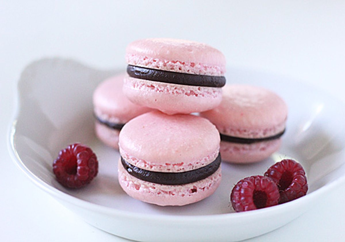 Raspberry Chocolate French Macarons