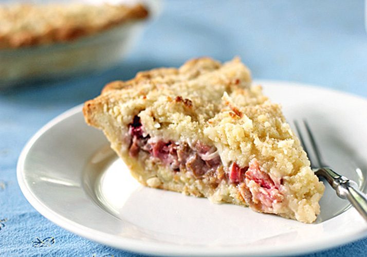 Rhubarb Custard Coconut Crumb Pie