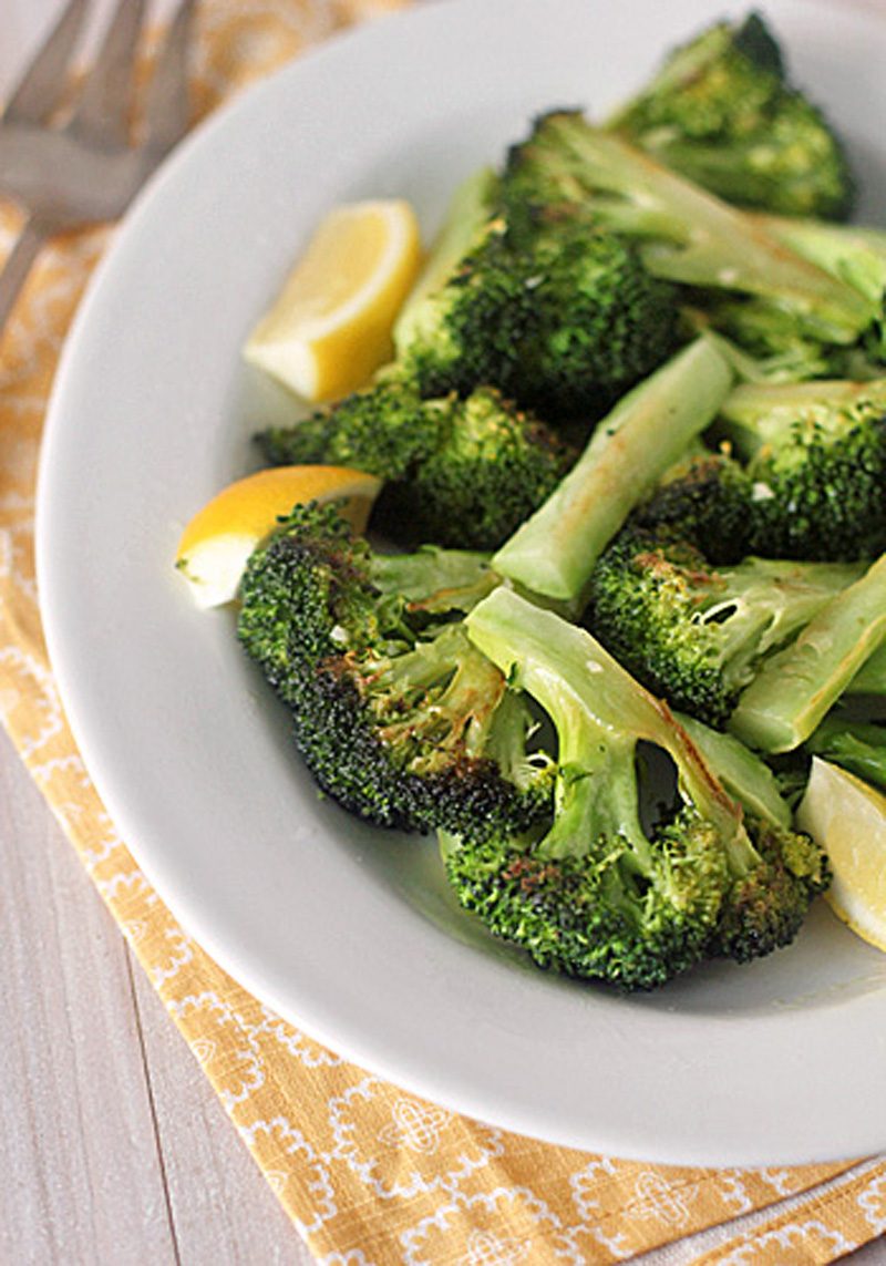 Roasted Broccoli with Garlic and Lemon Wedges