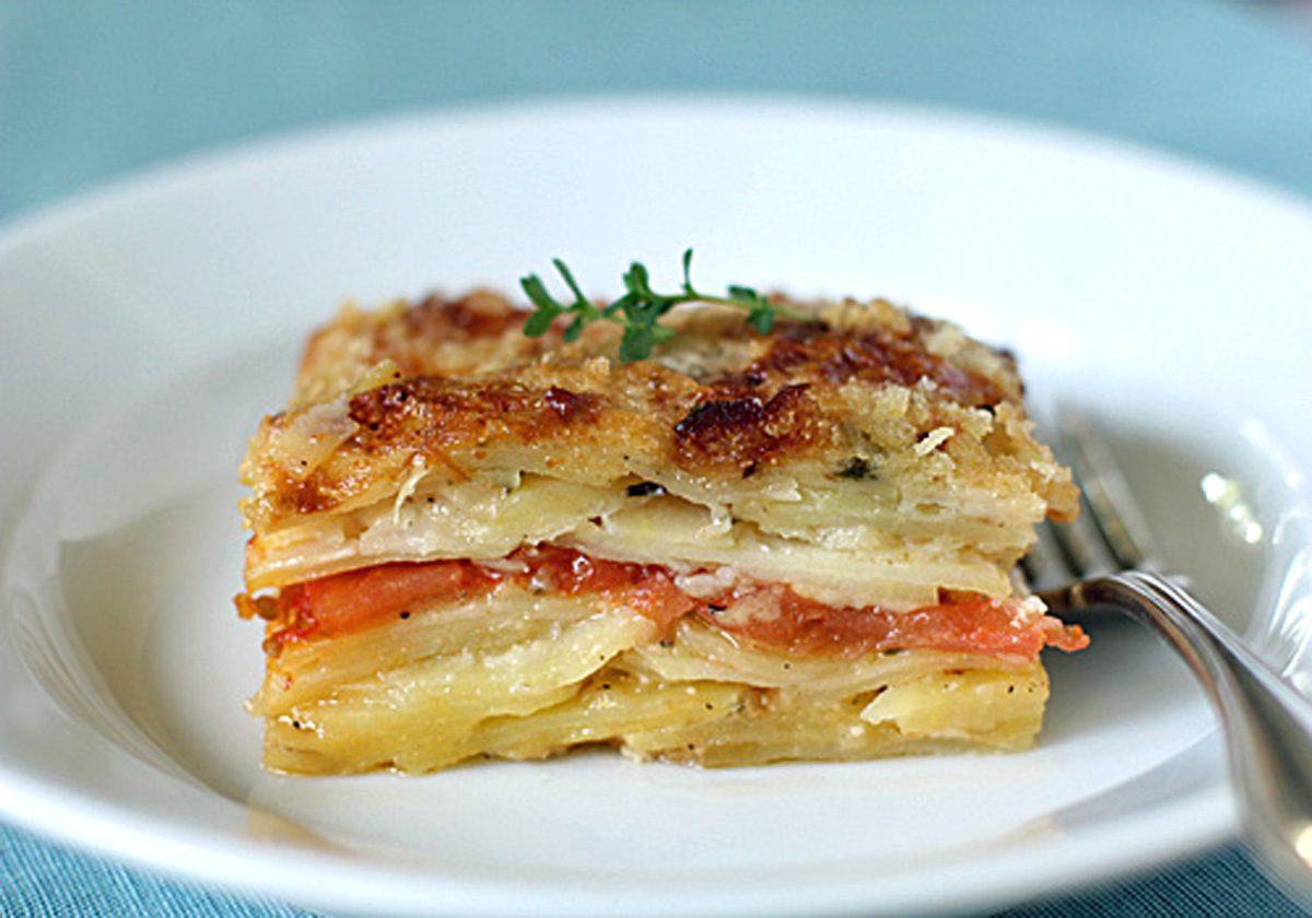 Potato Gratin with Tomatoes, Gruyère, and Thyme