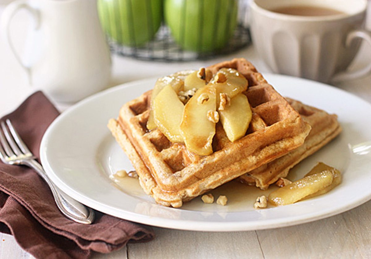 Spiced Apple Walnut Waffles