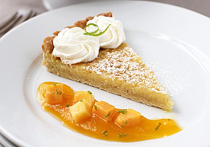 Lime and Macadamia Nut Tart with Papaya Coulis