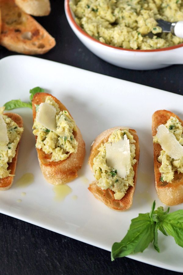 Bruschetta with Artichoke Hearts, Parmesan, and Basil