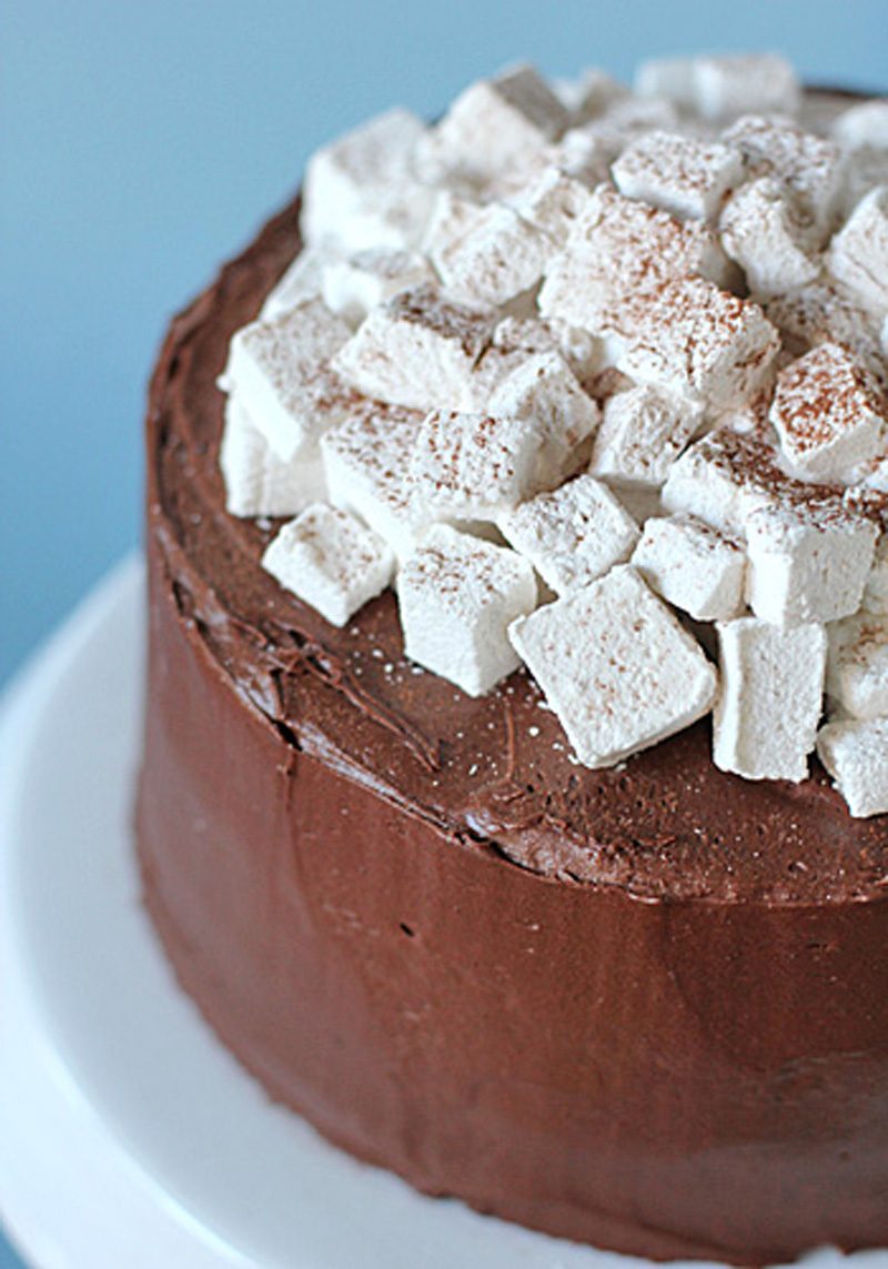 Hot Chocolate Layer Cake with Homemade Marshmallows