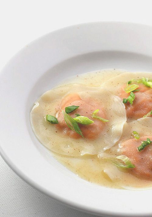 Sweet Potato Ravioli in Cheese Broth