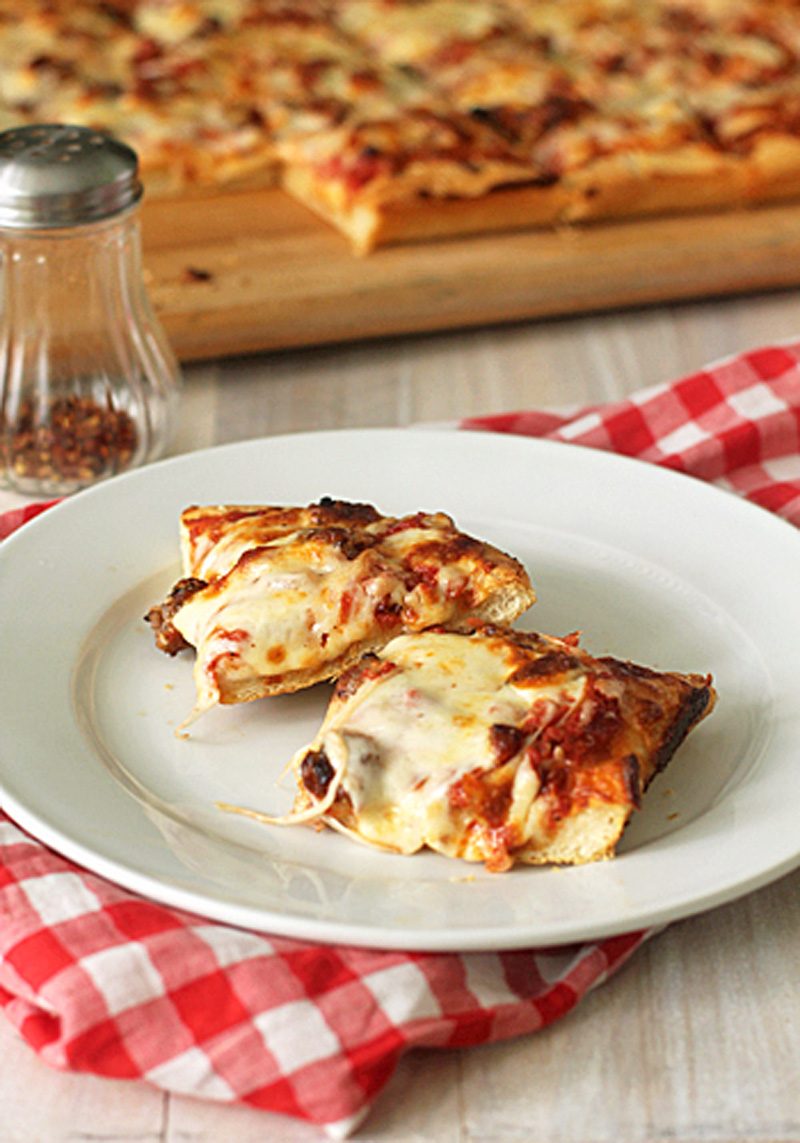 Sausage, Pepperoni, and Onion Sheet Pan Pizza