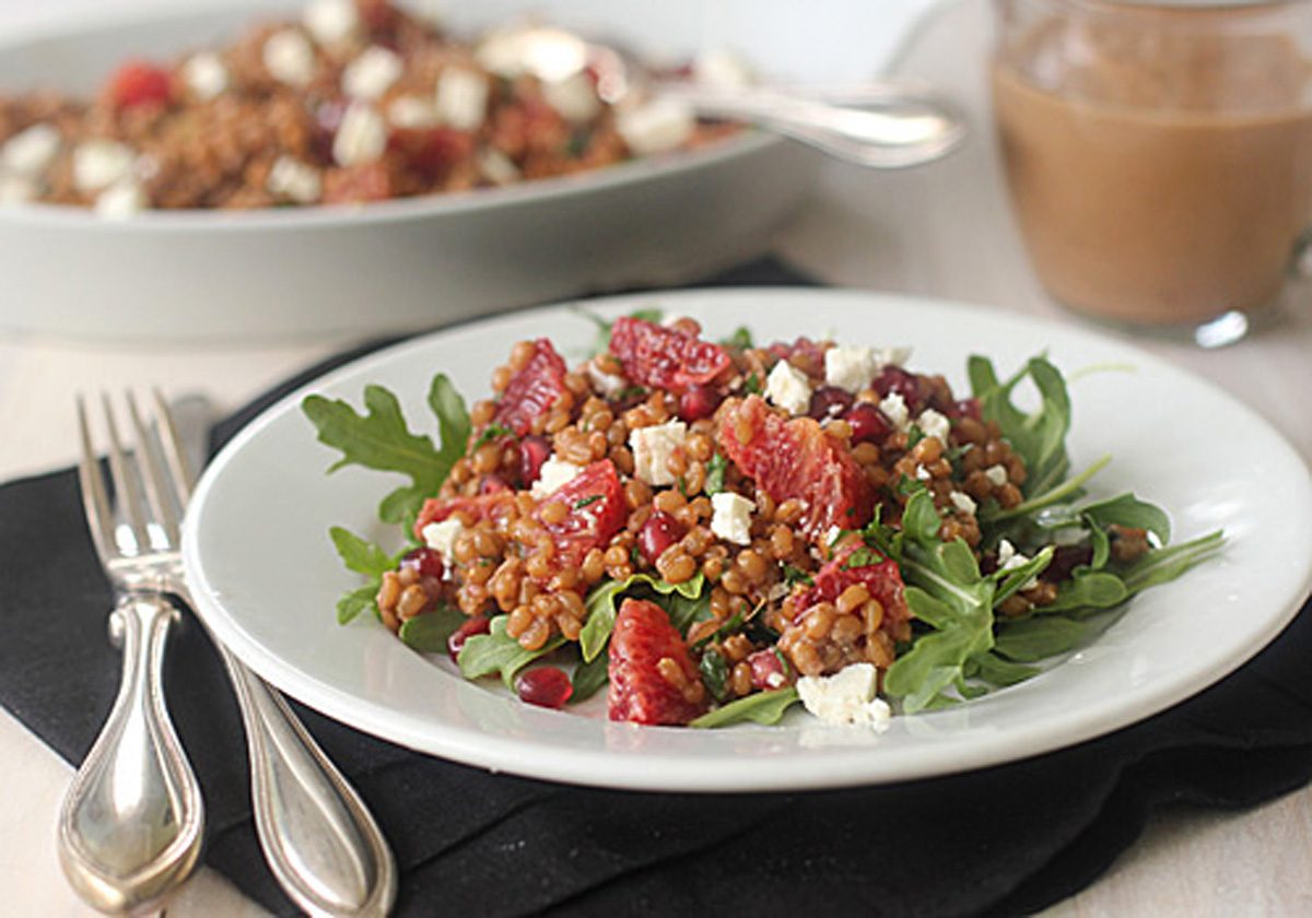 Wheat Berry Salad with Blood Oranges, Feta, and Red Onion Vinaigrette